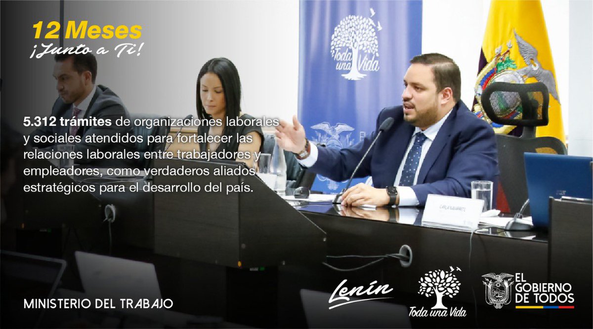 MinTrabajoEc's tweet photo. ¡12 meses #JuntoATi! 
 
Resolvemos de manera efectiva y eficiente los trámites requeridos por los ciudadanos, que se evidencia en el conocimiento de obligaciones y derechos de trabajadores y empleadores en beneficio colectivo. https://t.co/SwwqxO9eL7