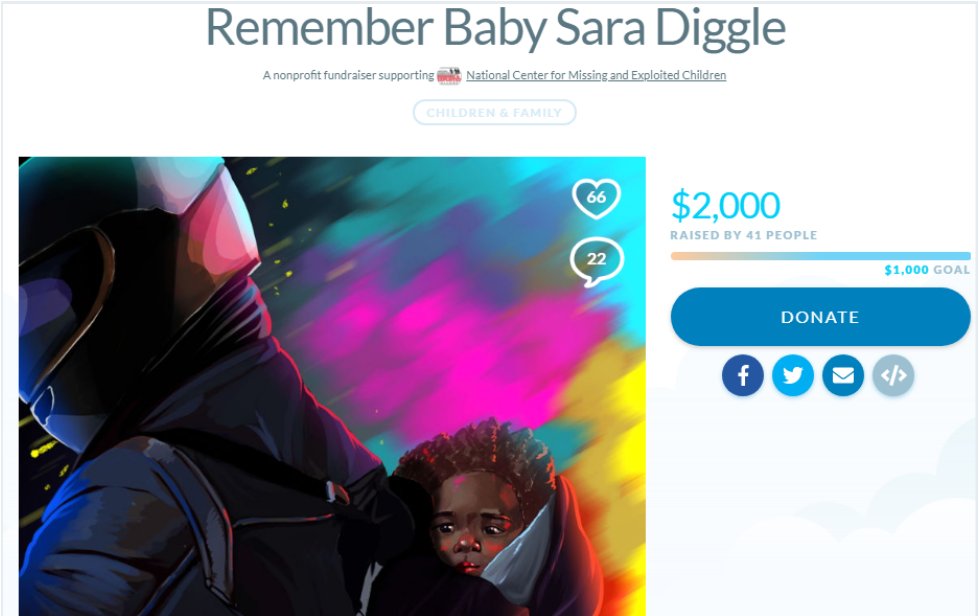 In March 2018, Sarah, aka  @ShippingAcademy , decided to pay tribute to Sara Diggle with the Remember Baby Sara Diggle campaign, which raised 2,000$ for the National Center for Missing and Exploited Children  #Arrow