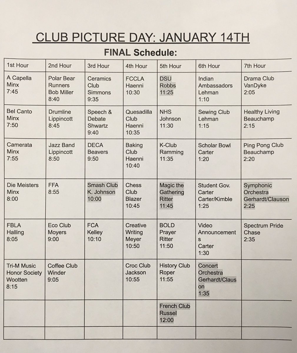 CHSWakitan's tweet photo. 📷Here’s the UPDATED schedule for club picture day tomorrow! Be there, on time!!📷 https://t.co/yz4s9uhlp8