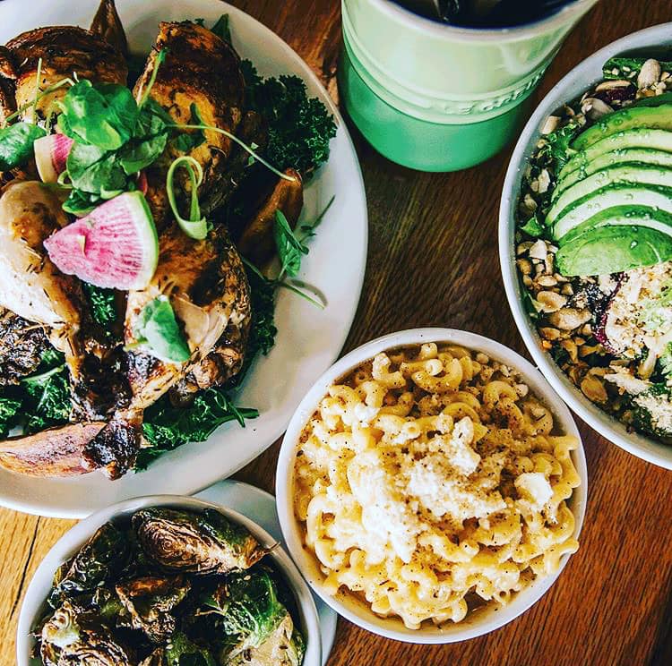 No dinner stress here... This is our rotisserie chicken family dinner special. Get a whole rotisserie chicken, mac &amp; cheese, brussel sprouts, kale and potatoes, and sweet potato salad for $55.00. 📷: @lucybeaugard #denvercolorado #denver #familydinner #rotisseriechicken #dinner
