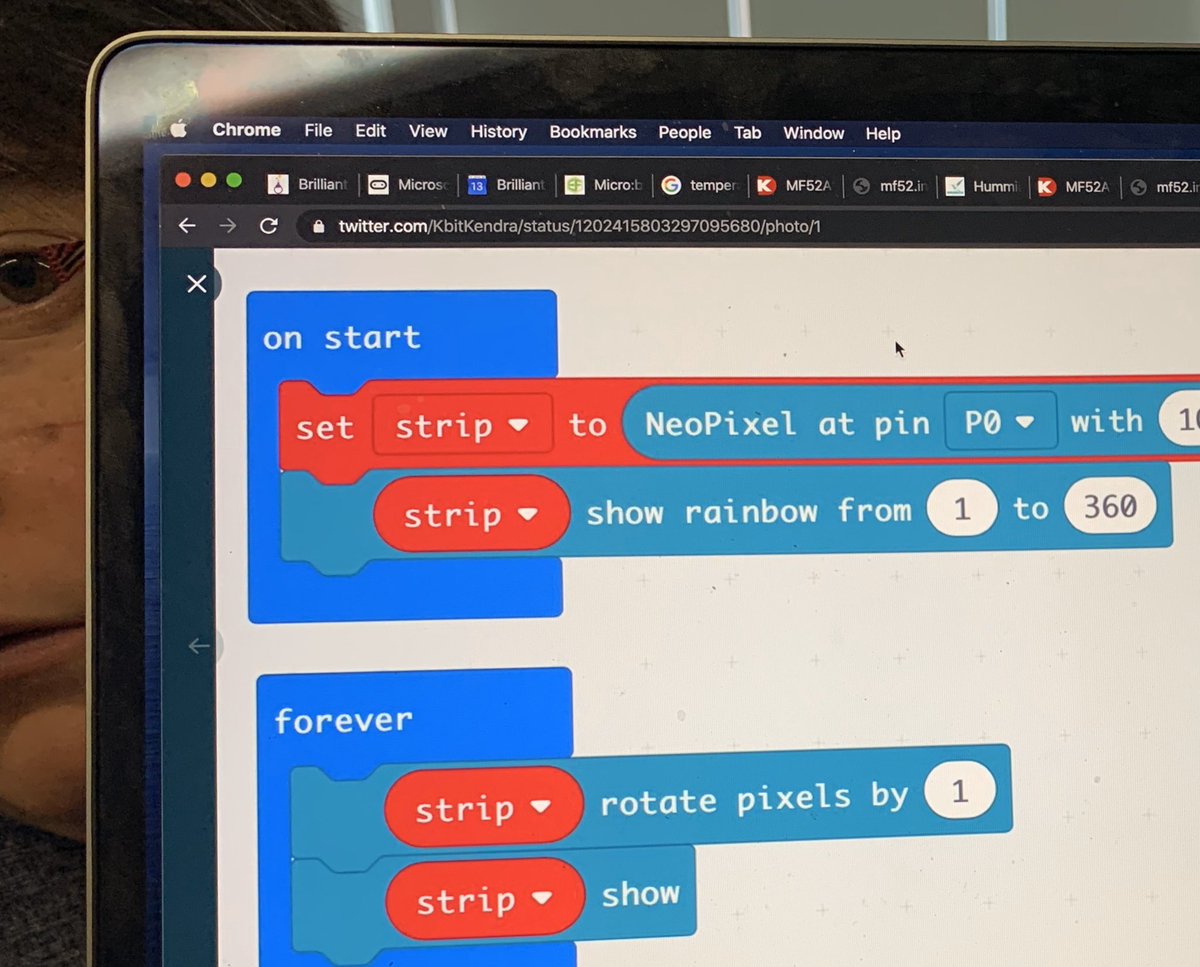janicelshaw's tweet photo. Look whoโs helping me code rainbows! @KbitKendra Thanks for today! #bboards #microbits https://t.co/HnakU7jR4t