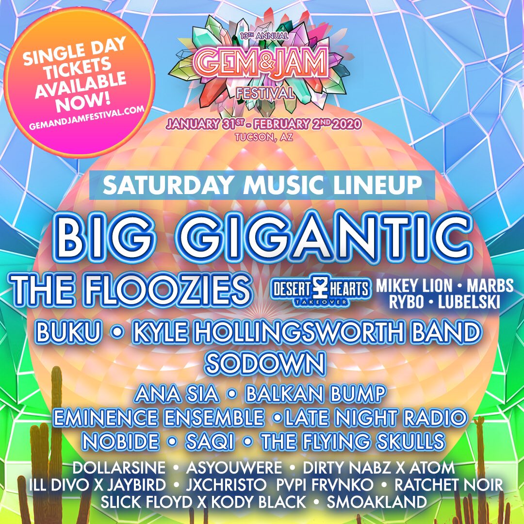 GemandJamFest's tweet photo. Stoked to present the daily lineups for Gem and Jam 2020 🚀 Single Day tickets are available now! Friendly reminder that 3-Day Ticket prices increase tomorrow at 12pm PT. 

Now is the time to grab your tickets: https://t.co/dxb4dvnfWE https://t.co/gkvNzGF31F