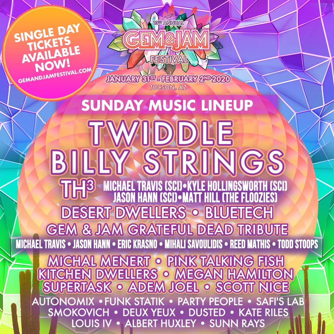 GemandJamFest's tweet photo. Stoked to present the daily lineups for Gem and Jam 2020 🚀 Single Day tickets are available now! Friendly reminder that 3-Day Ticket prices increase tomorrow at 12pm PT. 

Now is the time to grab your tickets: https://t.co/dxb4dvnfWE https://t.co/gkvNzGF31F