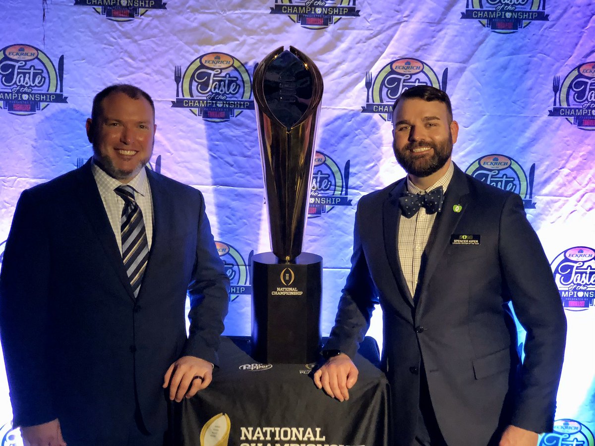 SpencerKiper's tweet photo. The @CFPExtraYard Taste of the Championship was hands down one of the best socials I’ve ever attended. Delicious food, signature cocktails, and the amazing company of my emotional support spouse and #NTOY19 / #LASTOY families. Couldn’t have been a better night! #LASTOY19 https://t.co/dbx4Lp1zoX