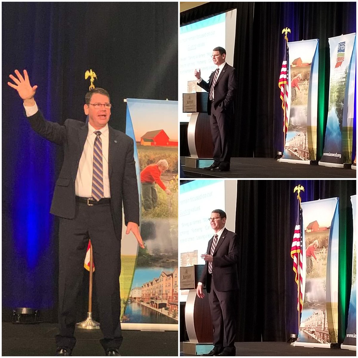 chrisleefish's tweet photo. Indianapolis, IN - USDA NRCS Chief @MatthewJLohr gave a compelling keynote address this morning at the 77th annual IASWCD Conf to over 400 conservationists. Small actions net big results great message #INSWCDConf @USDA_NRCS @USDA #oneusda #conservation #agriculture @IndianaNRCS https://t.co/2u7wY2jxla