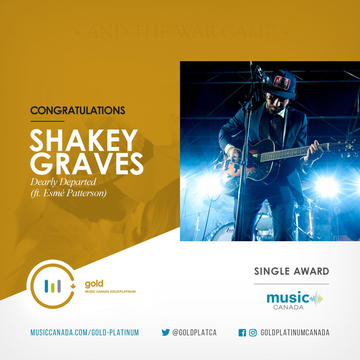 GoldPlatCA's tweet photo. "Dearly Departed," the 2014 single from Austin, TX's @ShakeyGraves ft. @EsmePatterson, is now officially certified #GoldinCanada!
📀🍁 https://t.co/qr2CWFaG7j