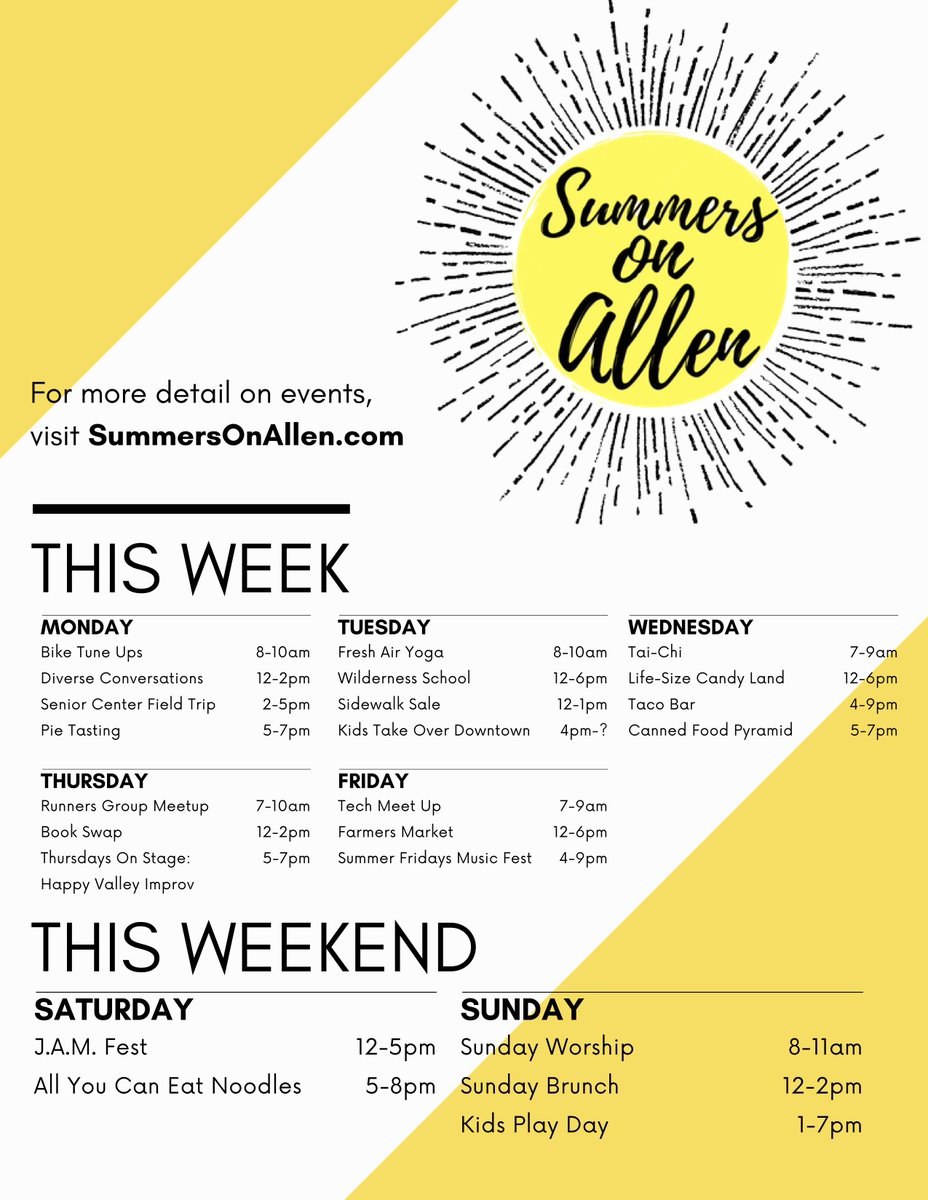 Curious what a week at Summers On Allen will look like? Here's an imaginary flier! 

The borough council is voting on the project at 7pm tonight in Room 304 of the State College Municipal Building, 243 S. Allen St. 

If you're available to show your support, please come!