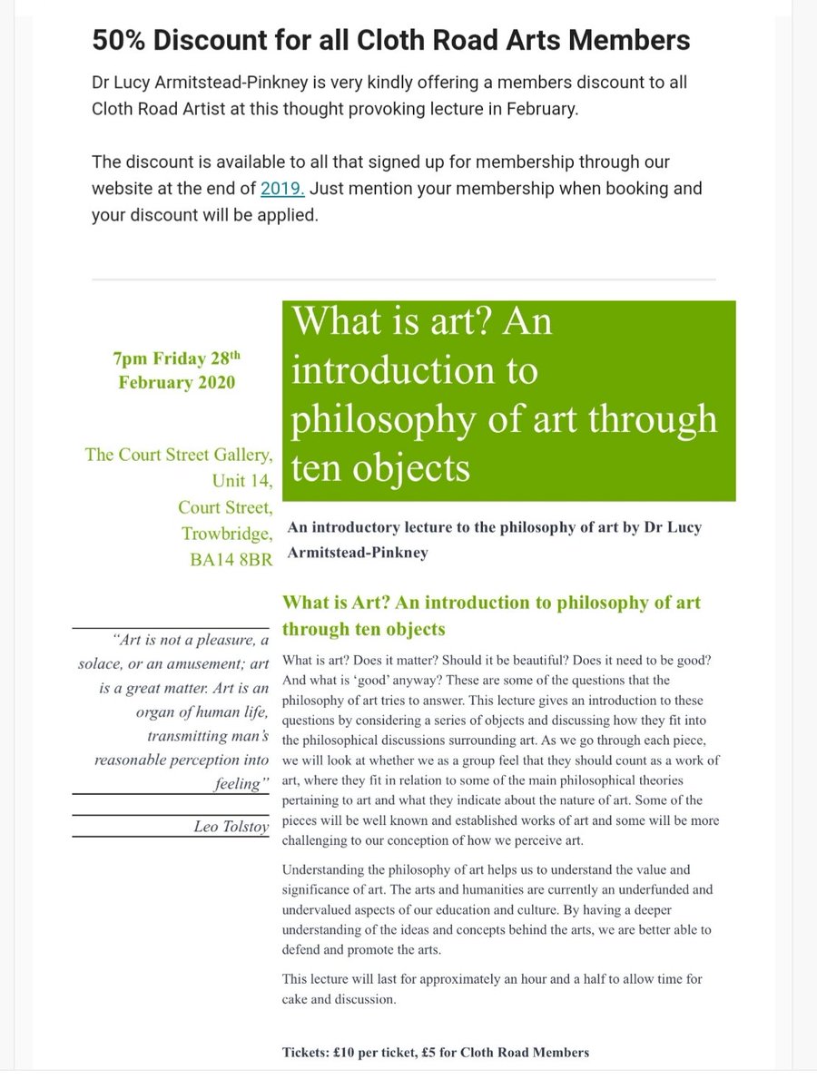 A talk coming up next month <a href="/TheCourtStreet/">The Court Street Gallery</a> and there's is a discount for current Cloth Road members! Contact the gallery for more details.