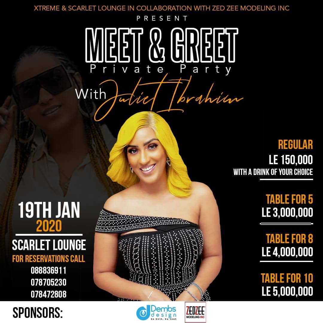 dembsdesign's tweet photo. #salonetwitter get ready to “Meet &amp; Greet” with @julietibrahim at @Scarlet_Lounge

January 19th.
#SierraLeone #Freetown #DembsDesign https://t.co/VETaX4e3t2