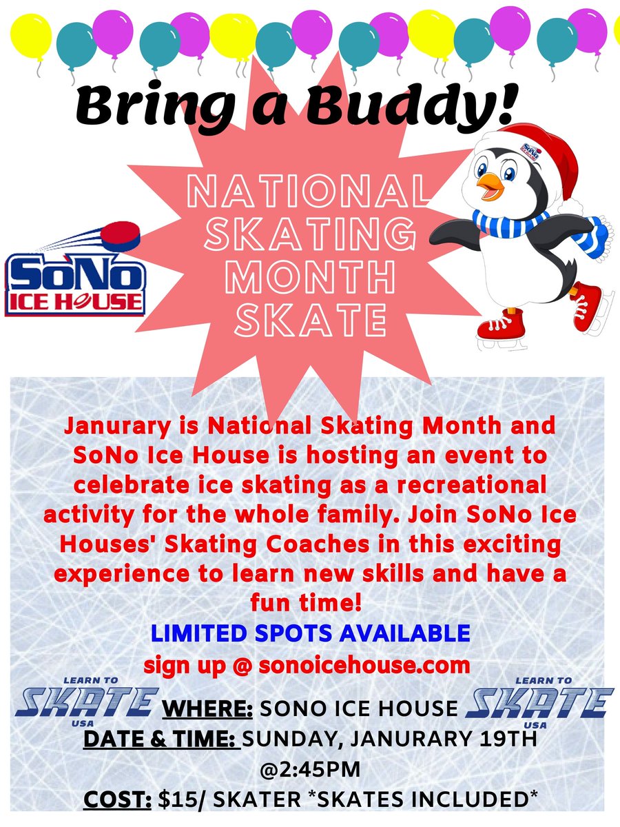 Join this amazing Opportunity to Learn some new skills with SoNo Ice Houses' Learn to Skate Coaches to celebrate National Skating Month  #learntoskateUSA #NationalSkatingMonth #sonoicehouse #skatingskills #skating #CT #Norwalk