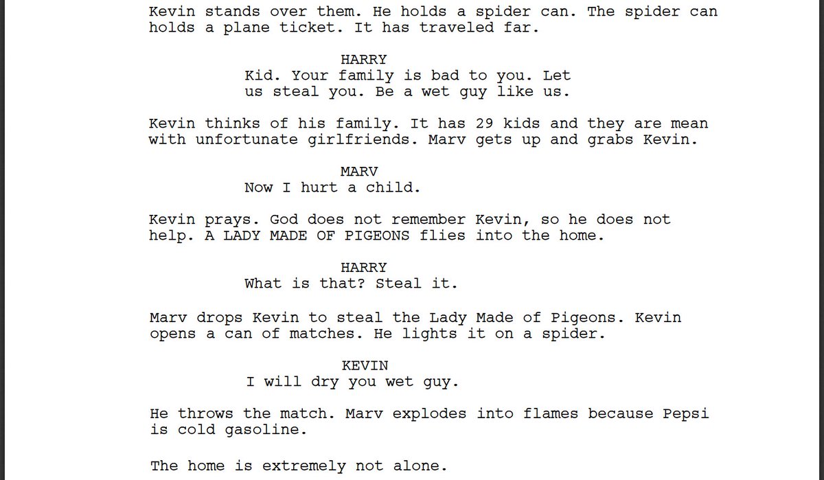 KeatonPatti's tweet photo. I forced a bot to watch over 1,000 hours of Home Alone movies and then asked it to write a Home Alone movie of its own. Here is the first page. https://t.co/N3W9fnnOCu