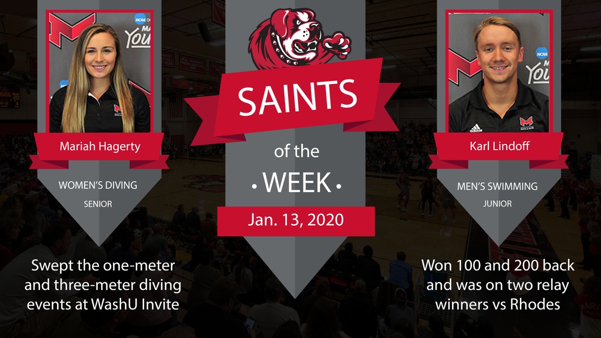 MaryvilleSaints's tweet photo. Congrats to our Saints of the Week for Jan. 13, 2020 - women's diver Mariah Hagerty and men's swimmer Karl Lindoff. 🐾#BigRedM https://t.co/7muQFUxImY