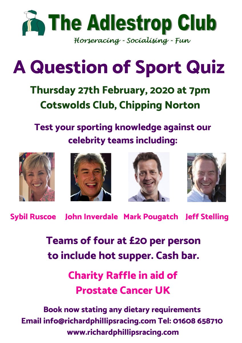 RTPhillips1's tweet photo. Our Adlestrop Club 'Question Of Sport Quiz' is on 27th February. Book your places now for what is always a very entertaining evening 💚 https://t.co/1xiG5ewgd4
