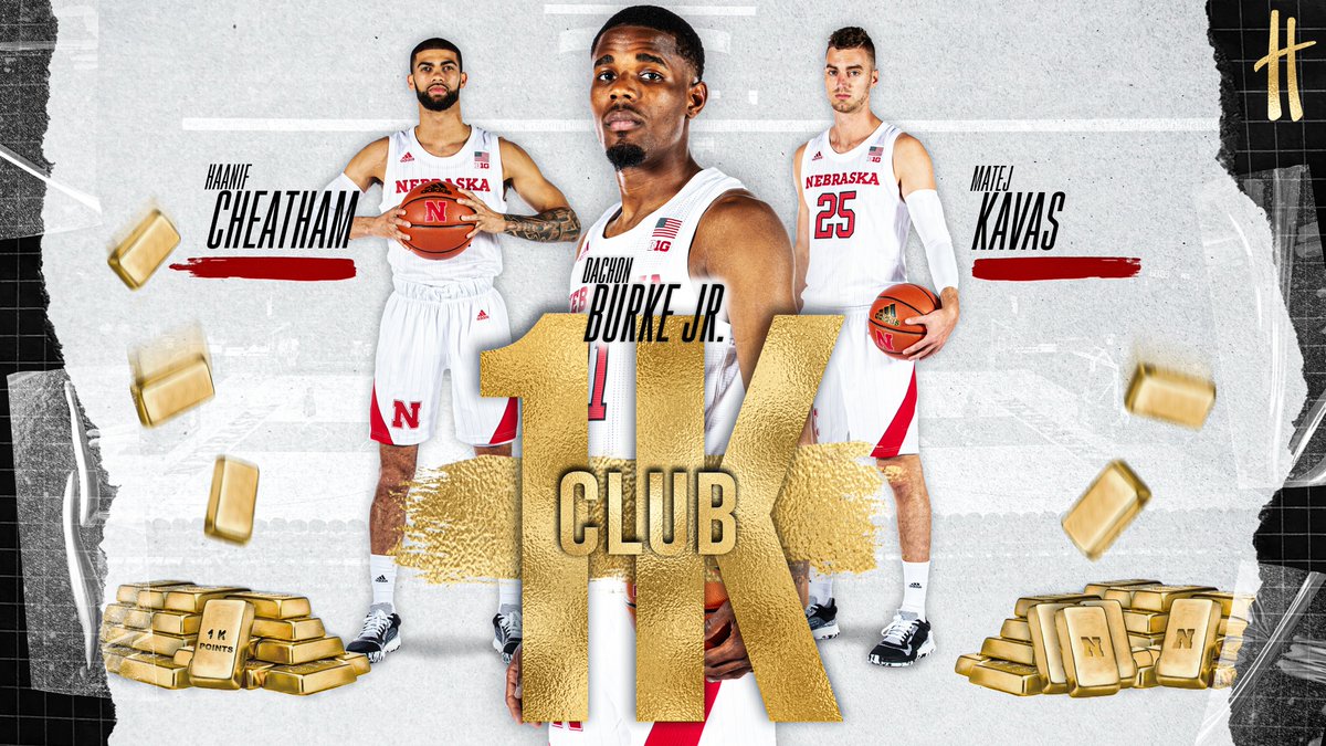Nebraska Men's Basketball (@huskermbb) on Twitter photo 𝟙𝟘𝟘𝟘 career points.
Welcome to the club <a href="/hcheatham_22/">Haanif Cheatham</a>, @__dburke, <a href="/MatejKavas/">Matej Kavaš</a>.
#Redefine #GBR 𝟙𝟘𝟘𝟘 career points.
Welcome to the club <a href="/hcheatham_22/">Haanif Cheatham</a>, @__dburke, <a href="/MatejKavas/">Matej Kavaš</a>.
#Redefine #GBR
