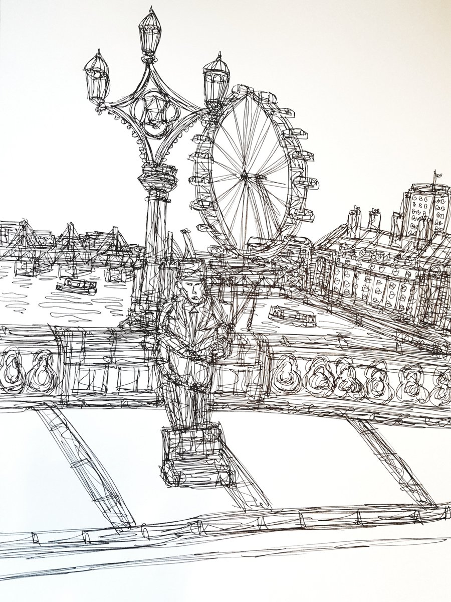JonathanGrayArt's tweet photo. Sketching the outlines for a new Cityscape... 🖌

#London #Embankment #countyhall #LondonEye #lamps #bagpipeplayer #westminster #Illustration #Lines #fineliner #Ink #Sketch #Sketchy #watercolours #Outlines #painting #contemporaryart #art #Architecture #design #people #Thames https://t.co/wg2C8iP1SM