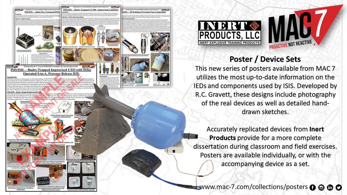 mac7training's tweet image. Accurately replicated devices from Inert Products provide for a more complete dissertation during classroom and field exercises. Posters are available individually, or with the accompanying device as a set. mac-7.com/collections/po…
#hrs #rsp #cied #cbrn