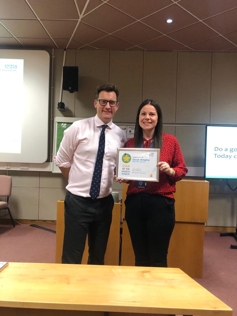 NorthLorraine's tweet photo. Congratulations to Sarah Bingley on receiving January's non-clinical Star of the Month. Well deserved!! 😁 @SFHFT https://t.co/BD9ka7P009