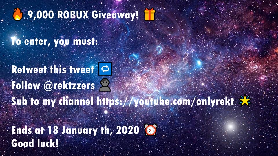 rektgiveaways's tweet image. 🔥 9,000 ROBUX Giveaway! 🎁

To enter, you must:

Retweet this tweet 🔁
Follow @rektzzers 👤
Sub to my channel youtube.com/onlyrekt 🌟 

Ends at 18 January th, 2020 ⏰
Good luck!
