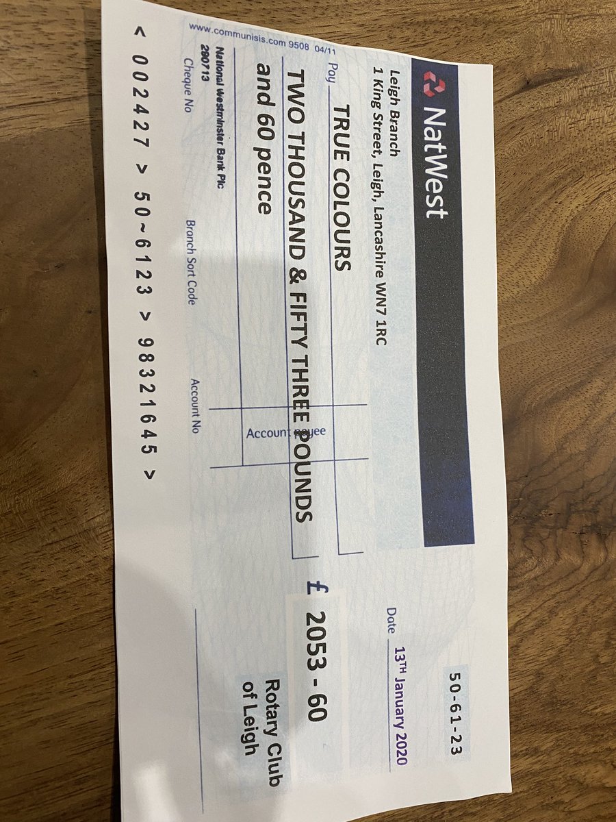 CicTruecolours's tweet photo. Huge thanks to @ShepTeam and Leigh Rotary Club for this amazing amount . Phil, along with wife and daughter as support , cycled from Lands End to John O’Groats in the summer and raise funds for us along the way - we can’t thank you enough for everyone’s generosity #RotaryClub # https://t.co/Ue2mk1cPcn