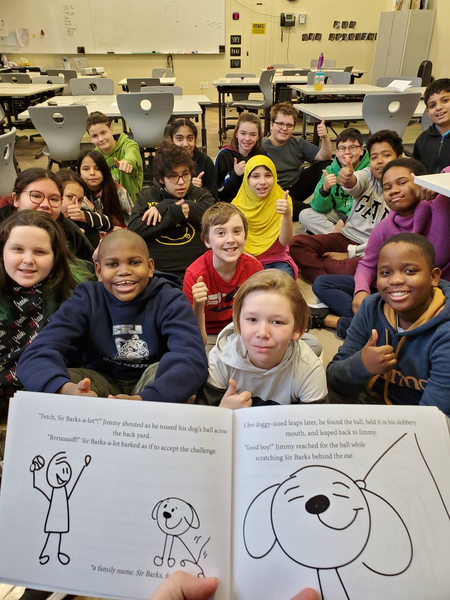 MASclassroom563's tweet photo. Reading second book that got published this holiday season, Another Day in the Backyard with Jimmy and Sir Barks! Discussing plot structure and the kids are writing their own adventures for and with their G1 buddies! @RegPublicSchool @ArcolaDragons #authenticwriting #lovewriting https://t.co/eVn0K0POuQ