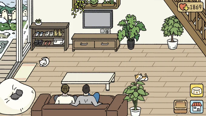 day 2 of playing adorable home and i am now a perfect house husband, a father of 4 cats, and i have the statue of david in my garden,,, what a life (and my husband calls me darling ?) 
