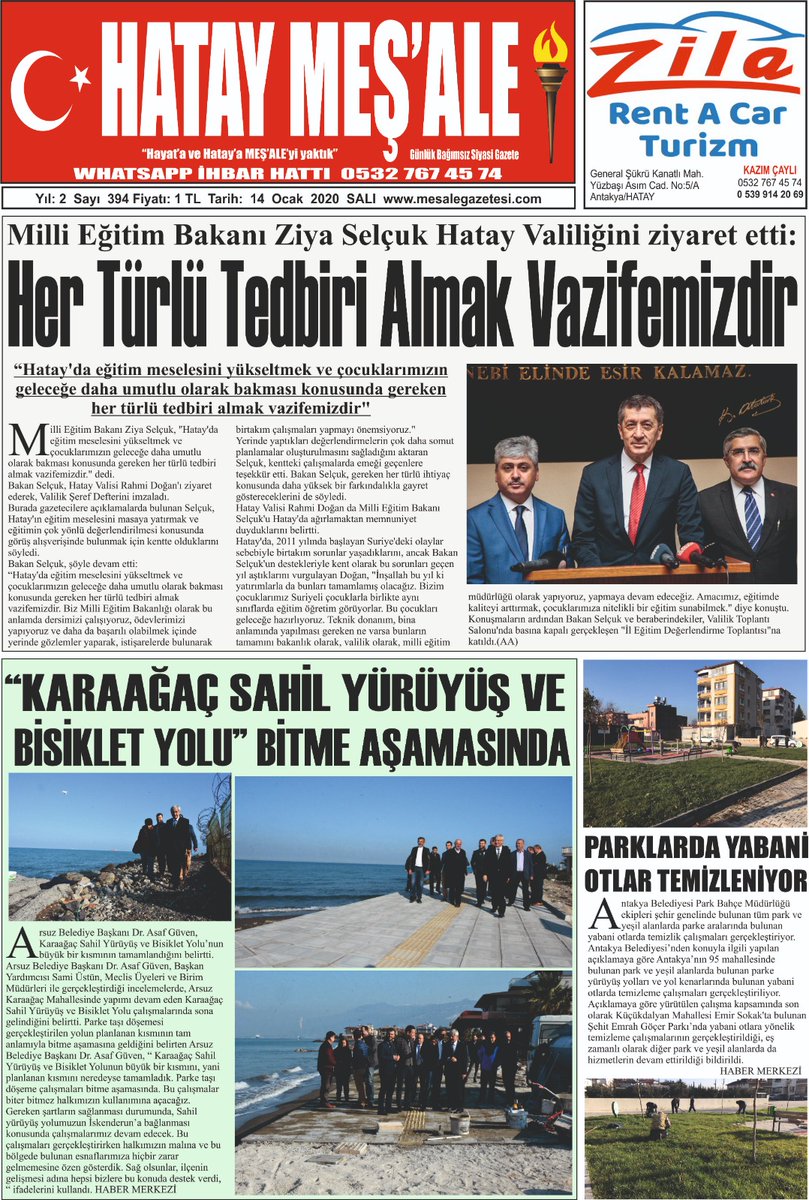 CAYLIKAZIM's tweet photo. 14/01/2020 HATAY MEŞ'ALE GAZETESİ https://t.co/9cG2Vb6N9T