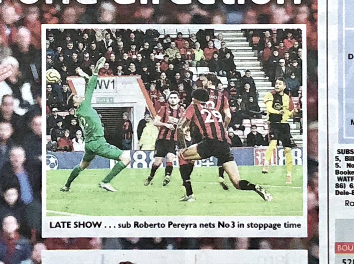 GrahamHuntPhoto's tweet image. Publications from yesterday’s Bournemouth v Watford match.  I have one pic on the front cover of The Daily Mail The Verdict, one in The Sun and two cutout pics in The Daily Telegraph via @ProSportsImages - @premierleague #premierleague #BOUWAT #Dorset
