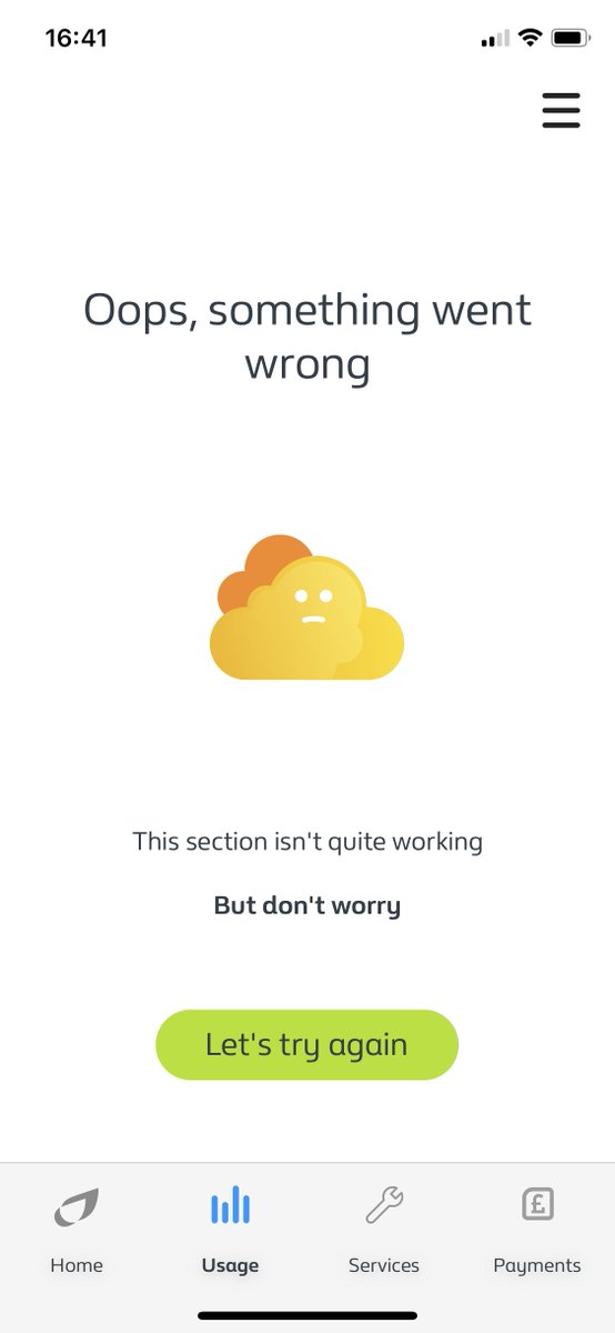 Cnorm3's tweet photo. @BritishGasHelp continually getting the attached message when trying view usage via the app??? https://t.co/vB02raBy5P
