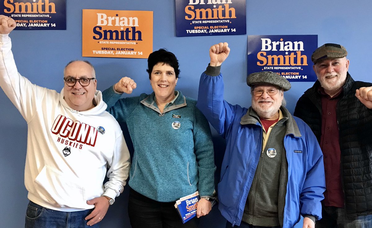 AFTCT's tweet photo. This weekend #AndRUnion, @SVFTUnion activists & leaders joined #AFTCT prez @Hochadel_Jan to GOTV for endorsed candidate @BrianSmithCT in Tue’s special #Election2020 for #ColchesterCT, #LebanonCT, #MansfieldCT & @WillimanticCT residents. #AFTVotes @AFTUnion @AFTTeach @AFT_PE https://t.co/ZFJvKyepZX