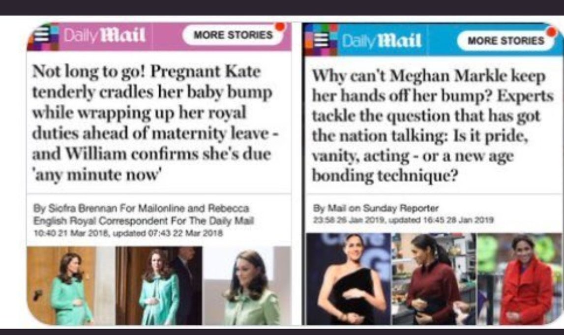 Exhibit 2:  #BumpGateKate tenderly cradles her bump, out of sheer love and maternal devotion. But Meghan can't keep her hands off her bump out of either pride/vanity/acting.