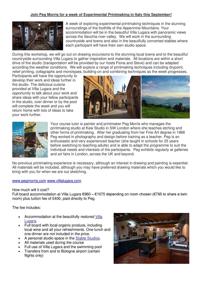 pegmorrisart's tweet photo. Come printmaking in Italy Sept 2020 with me! A week of experimental printmaking in the foothills of the Appennine Mountains. Stay in the beautiful Villa Lugara. DM for details https://t.co/0glPpSDYmj #artholiday #printmaking #artinitaly #printmakinginitaly #printmakingcourse https://t.co/zzgACOt9p0