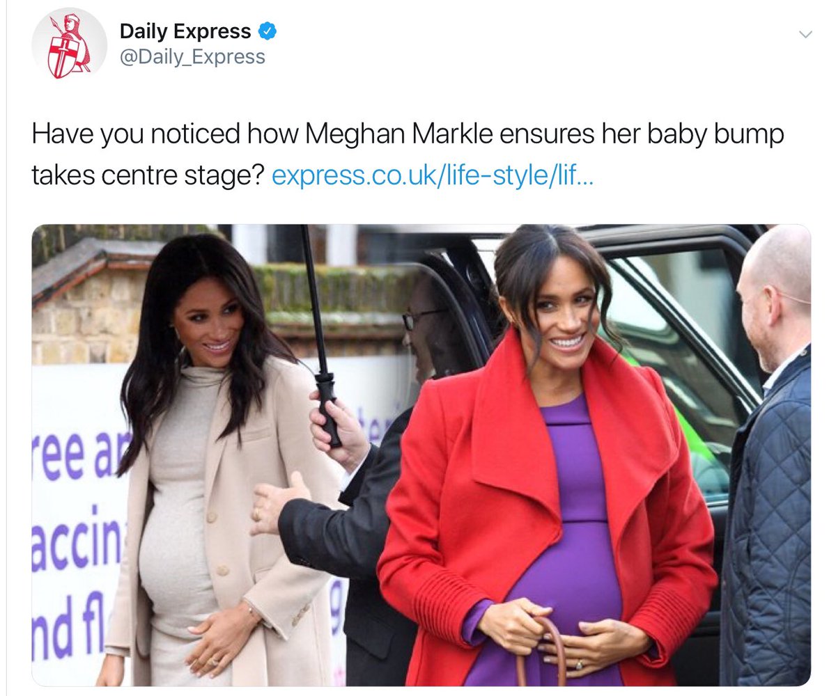 Exhibit 3:  #BumpGateTheSequelKate's huge baby bump is "gorgeous". But Meghan's late pregnancy bump is something she ensures has "centre stage". Exactly how should she be expected to have hidden it?