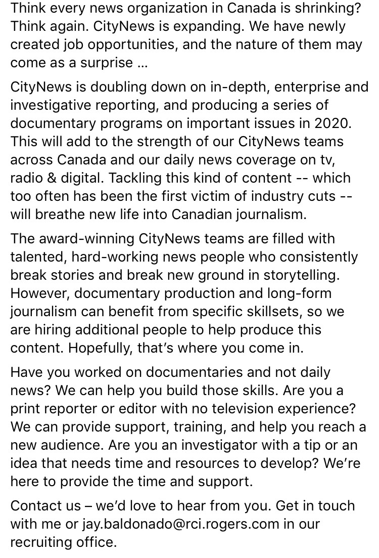 bomahony's tweet photo. @CityNews is hiring! https://t.co/FhTFCsWYev