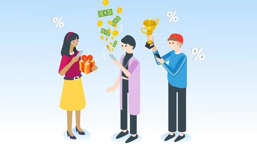 Illustration of app makers holding gifts and awards.