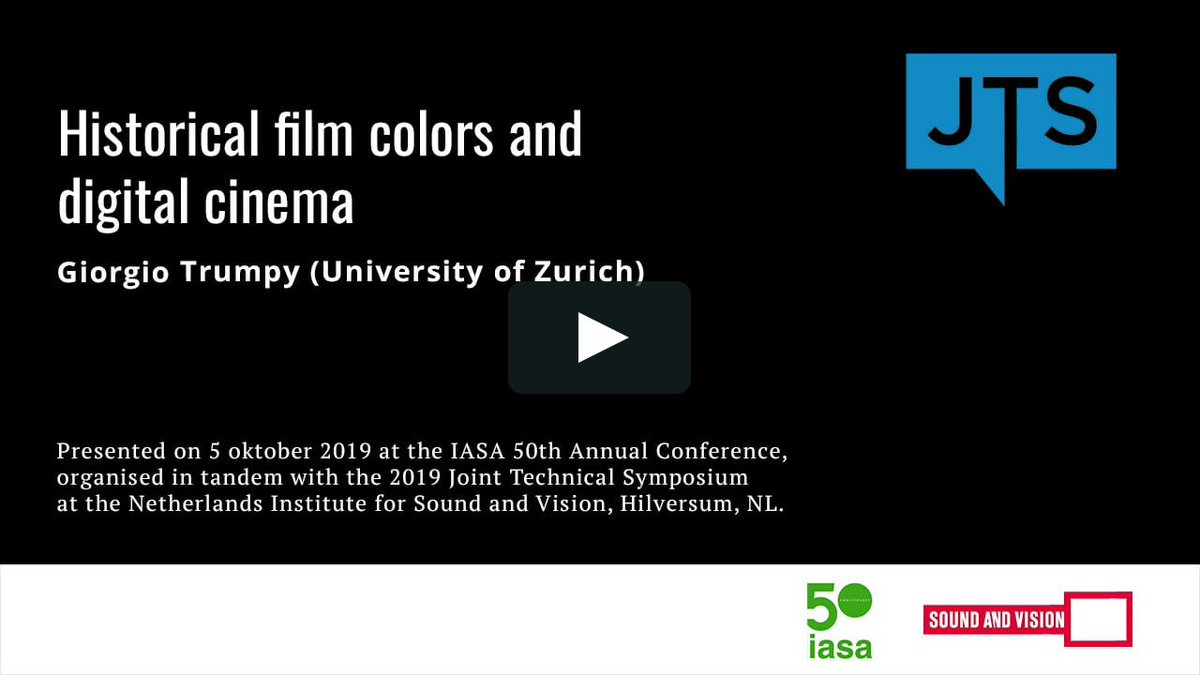 Now online: the #JTS2019 conference recording of @UZH_ch's Giorgio Trumpy's talk on historical film colors and digital cinema: buff.ly/2FAj96X 📽️ 🎞️  #filmpres #avpres cc @fiaf1938 @AMIAnet  #erc #advancedgrant #ColourInFilm