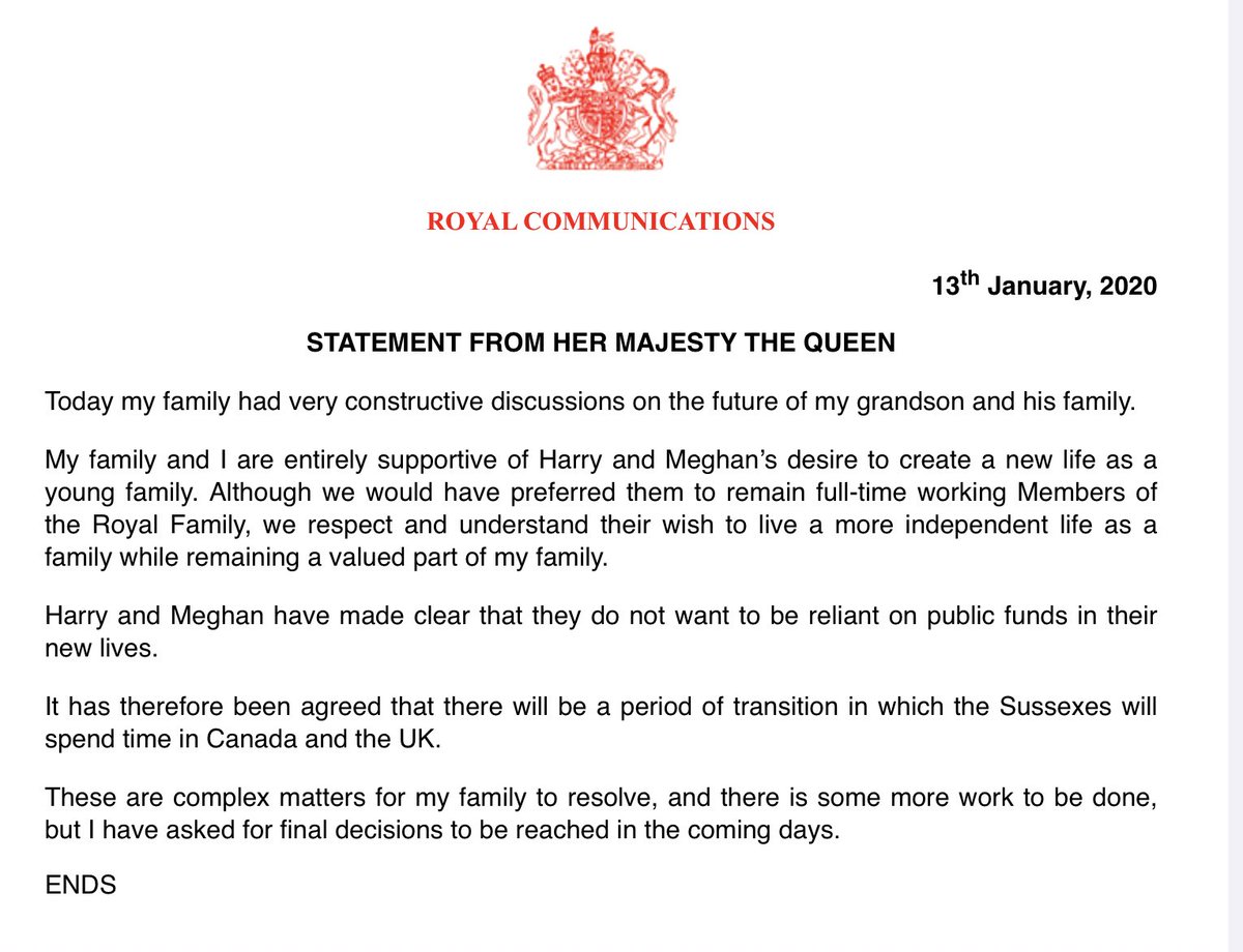 a statement from buckingham palace