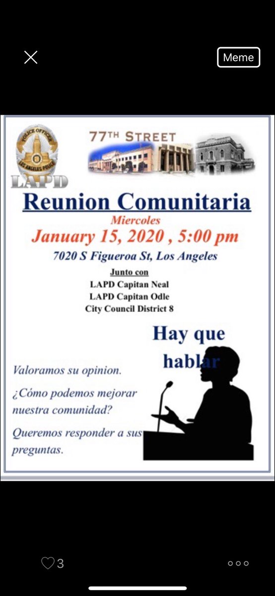 77thLAPDCadets's tweet photo. Join us this Wednesdayfor our Town Hall meeting at South Los Angeles Activity Center. 7020 S. Figueroa St. @LAPD77thSt https://t.co/8uD73bFPbj
