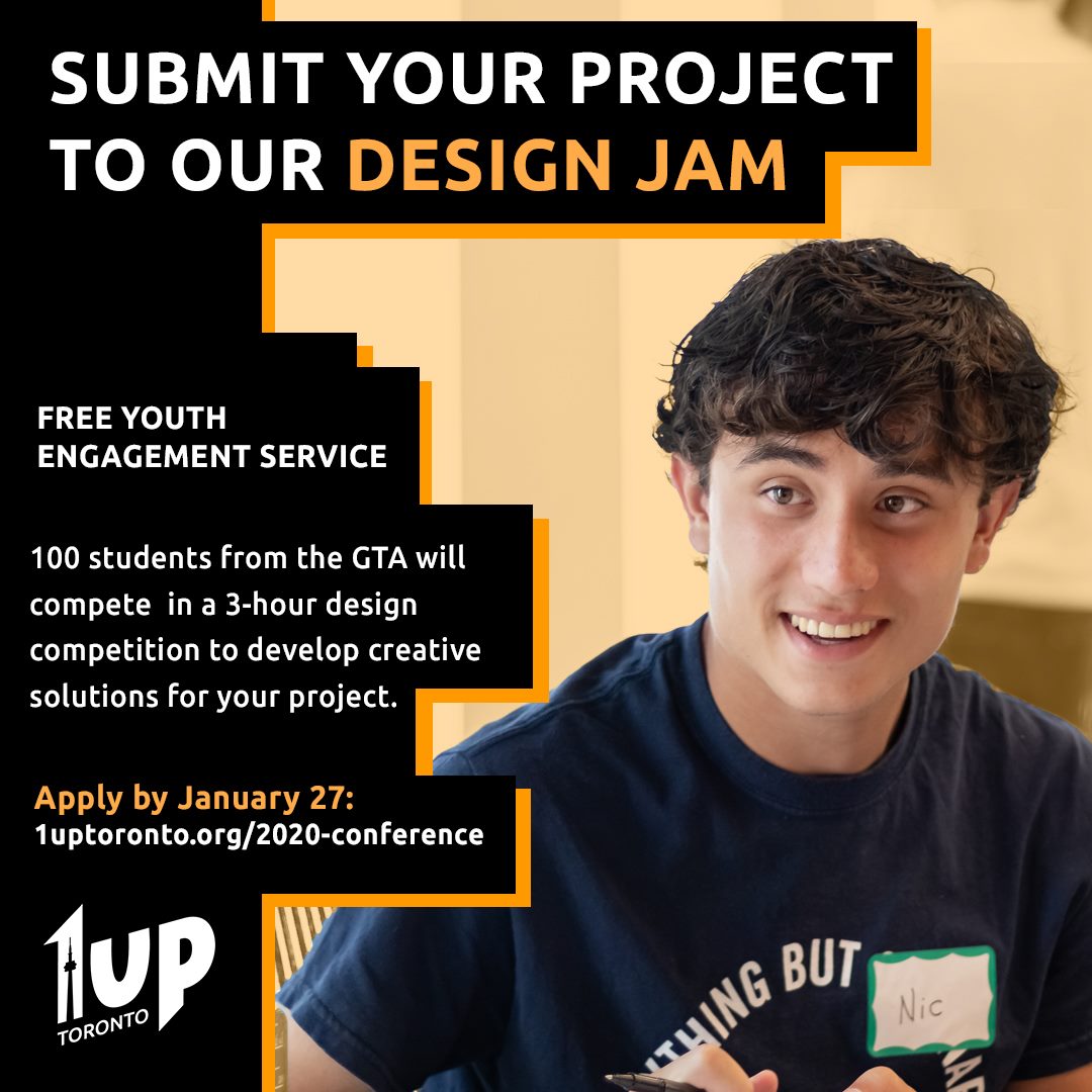 CALL FOR PROJECTS: If you want to hear from youth's perspective on your planning/design project, submit it as a case challenge for 1UP Toronto Conference Design Jam! 100 high school students will design solutions for you in a 3 hour design competition: 1uptoronto.org/2020-conference