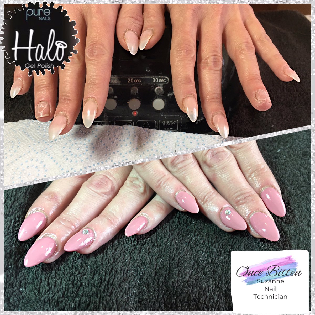 Leanne (my hairdresser @ The Kutting Room, Reddish) came for me to replace 2 nails (not my work) and give them a quick gel polish using ‘Dusky Pink’ 
#GelPolish #PureNails
#Halo #DuskyPink 
#CJPAcrylicSystems #NailArt
#Pampertime #Homebased 
#StockportNailTech #SK5Reddish