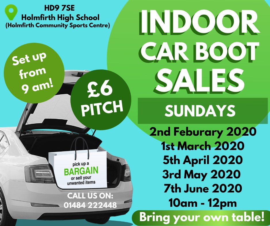 Holmfirth Community Sports Centre on Twitter "Call to book a spot at one of our car boot sales