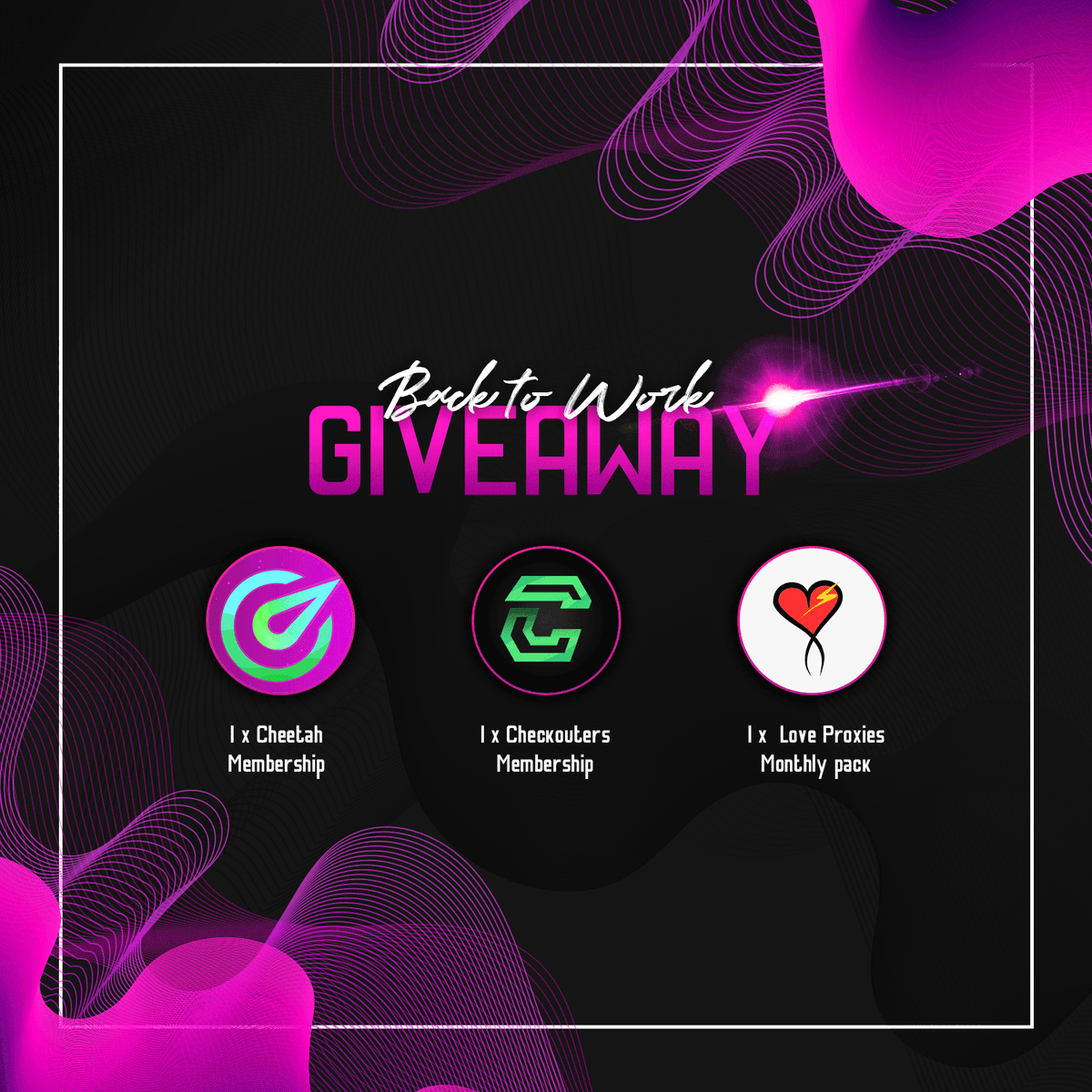 checkouters's tweet image. ⏰ GIVEAWAY ALERT!⏰
 
🎁 1x Checkouters membership
🎁1x Cheetah Membership
🎁1x 25 LoveProxies Monthly pack
 
To enter:
💚 Like this tweet
🔄 RT this tweet
➕ Follow and tag 1 friend.
@checkouters 
@cheet4hz 
@LoveProxies 

🍀 Winners drawn in 3 Days, good luck!! 🍀