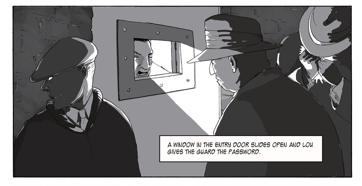 DeadCopsBureau's tweet photo. Page 1, Frame 3, of "The Brothers Grim," Episode 1 of the Dead Cops Detective Bureau graphic novel series, to be published in 2020. Art by Angela McElwain; story by Corinna Petry. #DCDB #DeadCopsDetectiveBureau #BrothersGrim #Prohibition #RoaringTwenties #Chicago #Speakeasy https://t.co/Qfp2WRc54i