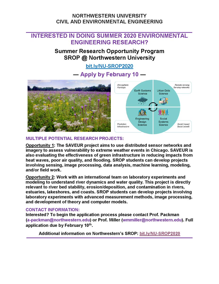 NUWaterCenter's tweet photo. Interested in conducting paid environmental engineering research over the summer? Apply for the Summer Research Opportunity Program today! More information can be found about potential projects here https://t.co/ZNSkLr2bJa and here https://t.co/gepeovXcZP!
@ISENatNU @cee_nwu https://t.co/q2gyWkyrcy
