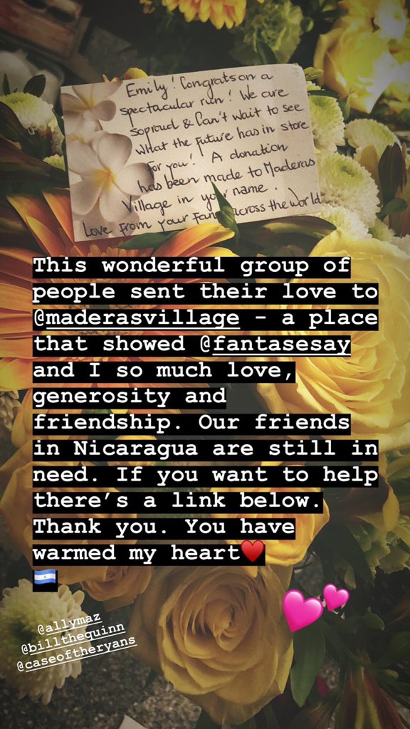 It was meant to be a spontaneous pool, led by  @jesileighs , to buy flowers for Emily’s last day in Reborning. It ended up being a full donation (775$), made in Emily’s name, to the Maderas Village in Nacaragua.  #Arrow