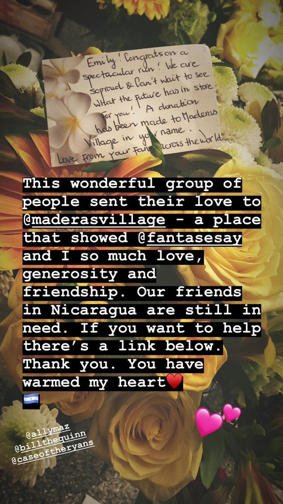 It was meant to be a spontaneous pool, led by  @jesileighs , to buy flowers for Emily’s last day in Reborning. It ended up being a full donation (775$), made in Emily’s name, to the Maderas Village in Nacaragua.   #Arrow