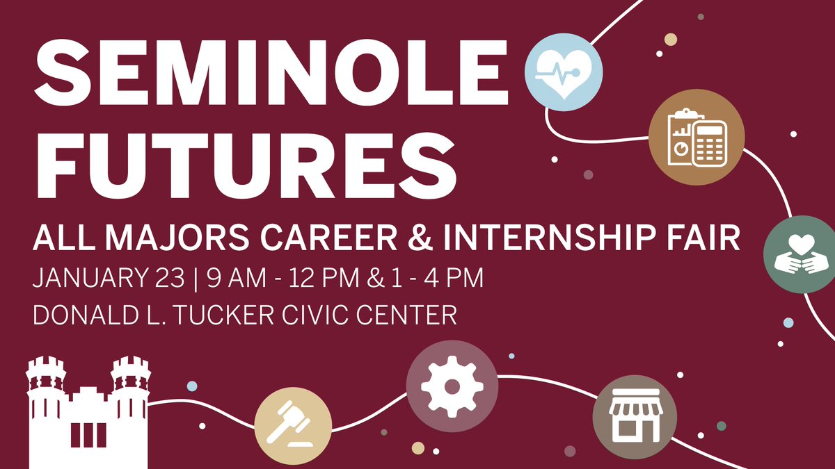 FSUCareerCenter's tweet photo. Over 150 employers from across every major industry will be at Seminole Futures All Majors Career &amp; Internship Fair next Thursday. 

Have questions about what to wear, elevator pitches or your resume? We're here to help! 

Learn more: https://t.co/e9KfHeisav 

#DesignYourCareer https://t.co/BIg0rMzn4o