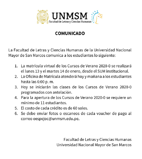 letrasUNMSM's tweet photo. #COMUNICADO #LetrasInforma
Compartimos la información referente a los Cursos de verano 2020-0. https://t.co/um5CQn8lal