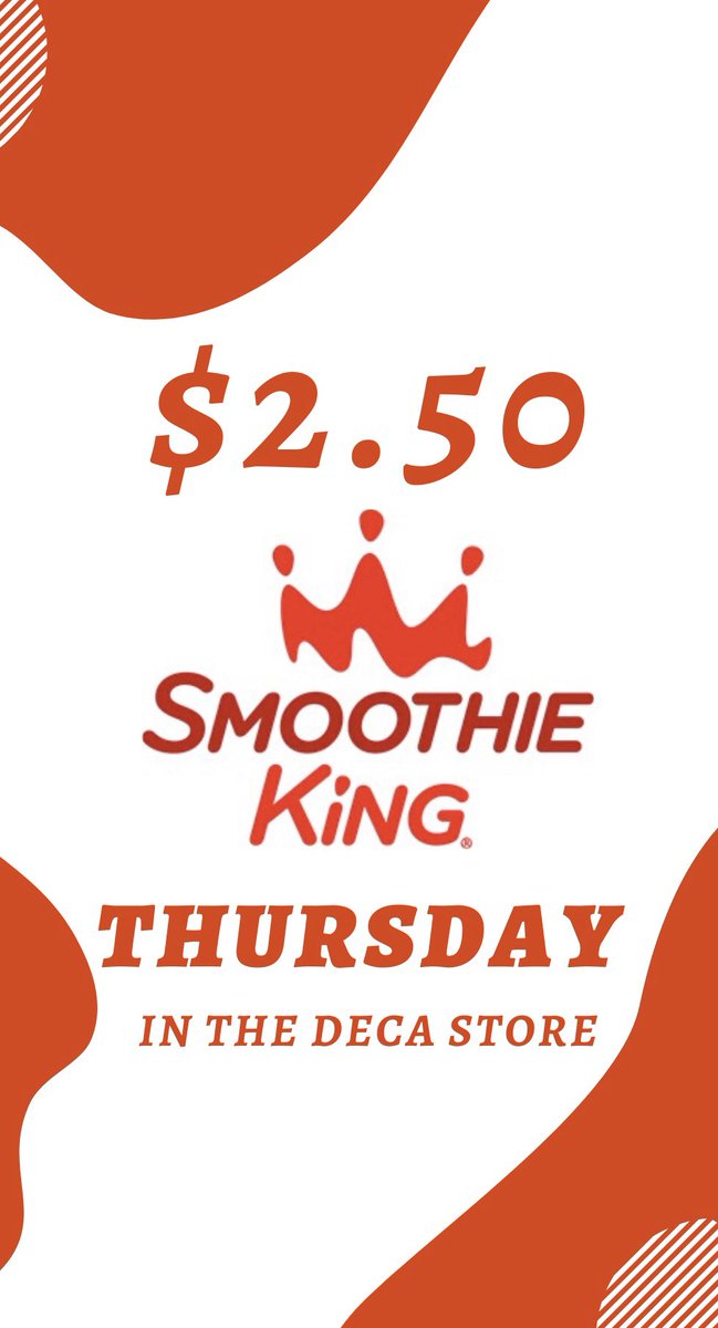 This Thursday the DECA Store will be selling Angel Food 😇🥤and Pineapple Surf🍍🏄‍♀️ Smoothie King for $2.50!