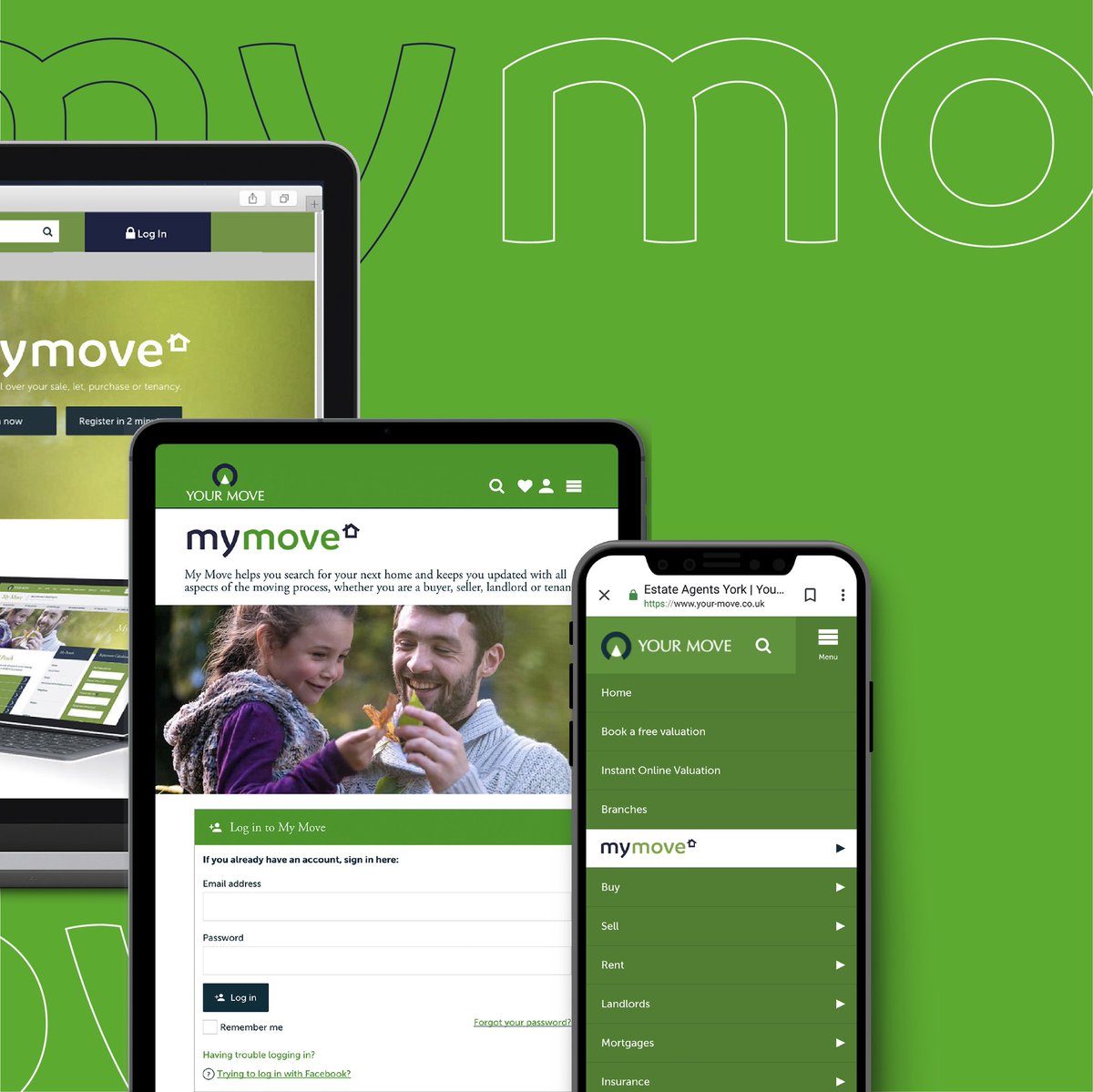 Branding for @yourmoveuk online platform. The new logo sits under the main brand while still feeling attached. This work was completed while at Hutton Peach.