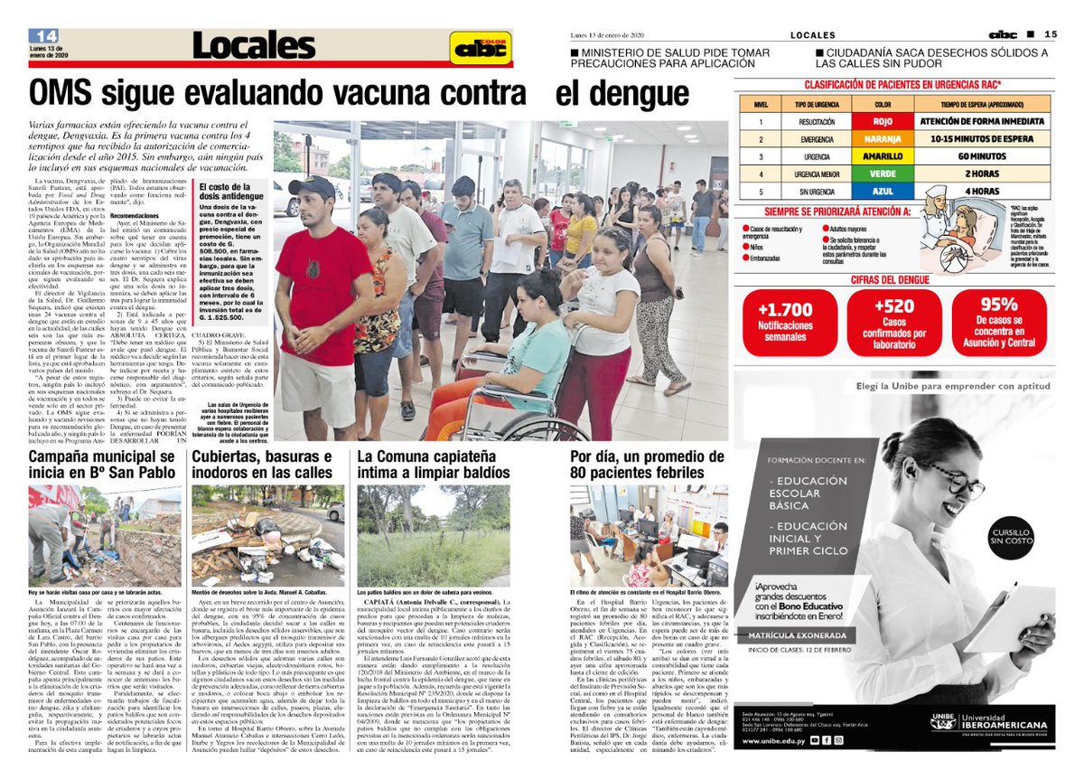 ABCDigital's tweet photo. #ArchivoABC: 🤒 Más de 20 años y seguimos hablando del #Dengue.

🤮 Pasó tanto tiempo y solo se destaca un elemento común: la falta de salubridad.

🦟 La lucha contra esta enfermedad es una responsabilidad compartida entre los ciudadanos y las autoridades. https://t.co/1M7RLizsFf